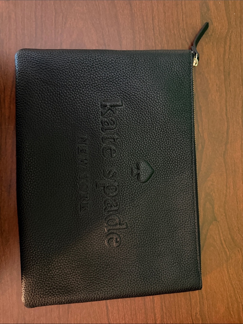 Kate Spade New York Black Pebbled Leather Large Zip Pouch Clutch